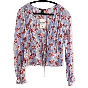 Forever 21 long sleeve v neck floral tie front blouse - NWT
